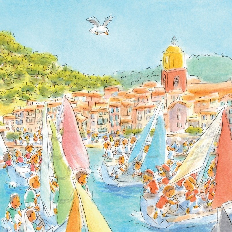 Voiliers au port — illustration aquarelle