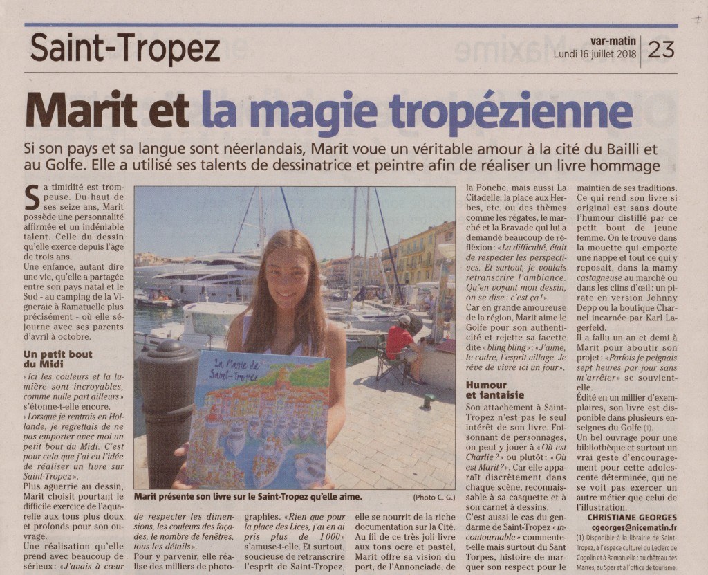 Article Var Matin — Marit et la magie tropézienne, 16 juillet 2018